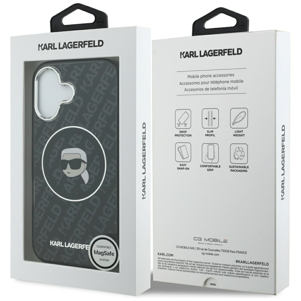 Husa MagSafe pentru Apple iPhone 17, Karl Lagerfeld, IML Karl`s Head, Neagra