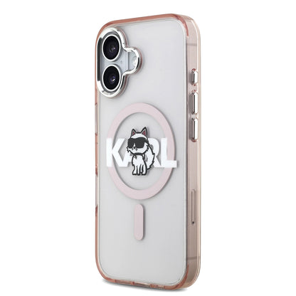 Husa MagSafe pentru Apple iPhone 17, Karl Lagerfeld, IML Sketch Logo Choupette, Roz