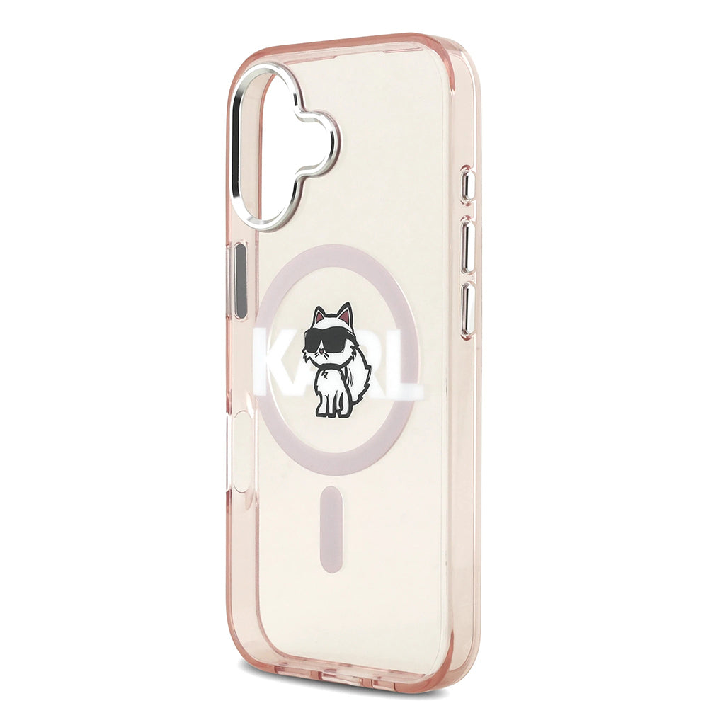Husa MagSafe pentru Apple iPhone 17, Karl Lagerfeld, IML Sketch Logo Choupette, Roz