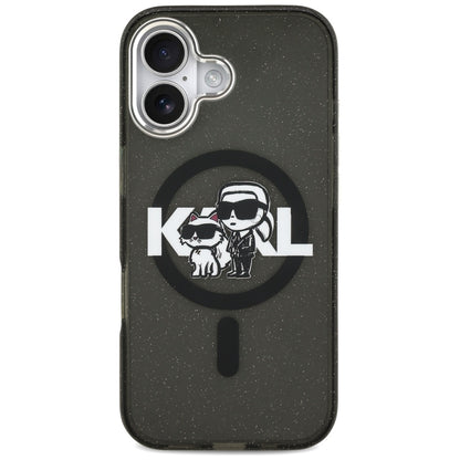 Husa MagSafe pentru Apple iPhone 17, Karl Lagerfeld, IML Sketch Logo Glitter Karl & Choupette, Neagra