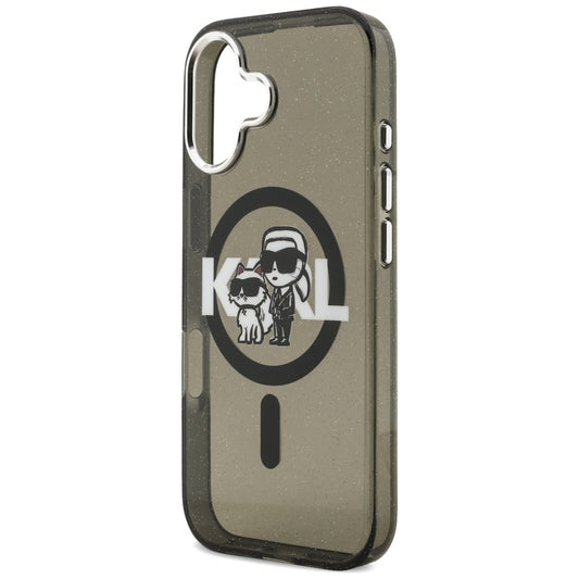 Husa MagSafe pentru Apple iPhone 17, Karl Lagerfeld, IML Sketch Logo Glitter Karl & Choupette, Neagra