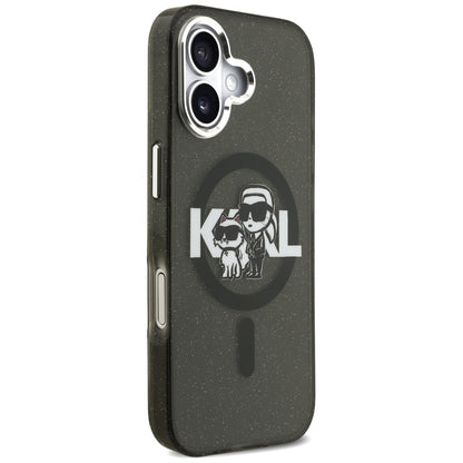 Husa MagSafe pentru Apple iPhone 17, Karl Lagerfeld, IML Sketch Logo Glitter Karl & Choupette, Neagra