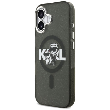 Husa MagSafe pentru Apple iPhone 17, Karl Lagerfeld, IML Sketch Logo Glitter Karl & Choupette, Neagra