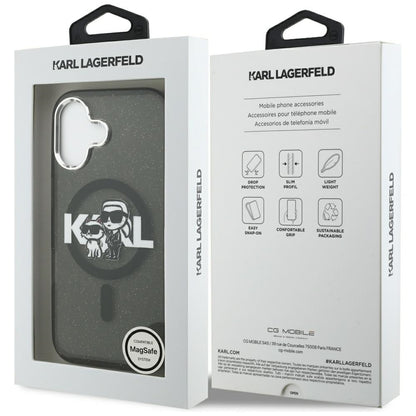 Husa MagSafe pentru Apple iPhone 17, Karl Lagerfeld, IML Sketch Logo Glitter Karl & Choupette, Neagra