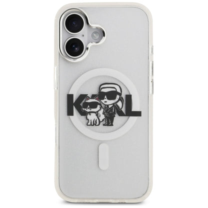 Husa MagSafe pentru Apple iPhone 17, Karl Lagerfeld, IML Sketch Logo Glitter Karl & Choupette, Transparenta
