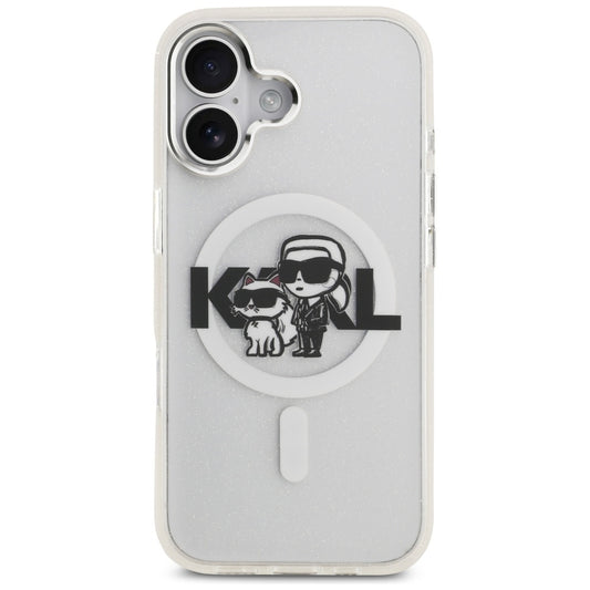 Husa MagSafe pentru Apple iPhone 17, Karl Lagerfeld, IML Sketch Logo Glitter Karl & Choupette , Transparenta