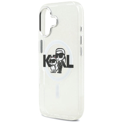 Husa MagSafe pentru Apple iPhone 17, Karl Lagerfeld, IML Sketch Logo Glitter Karl & Choupette, Transparenta
