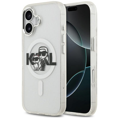 Husa MagSafe pentru Apple iPhone 17, Karl Lagerfeld, IML Sketch Logo Glitter Karl & Choupette, Transparenta