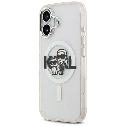 Husa MagSafe pentru Apple iPhone 17, Karl Lagerfeld, IML Sketch Logo Glitter Karl & Choupette, Transparenta