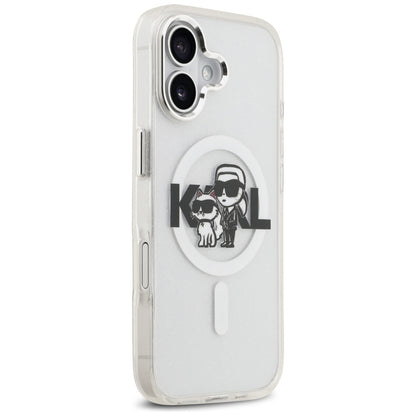Husa MagSafe pentru Apple iPhone 17, Karl Lagerfeld, IML Sketch Logo Glitter Karl & Choupette, Transparenta