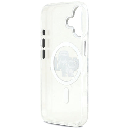 Husa MagSafe pentru Apple iPhone 17, Karl Lagerfeld, IML Sketch Logo Glitter Karl & Choupette, Transparenta