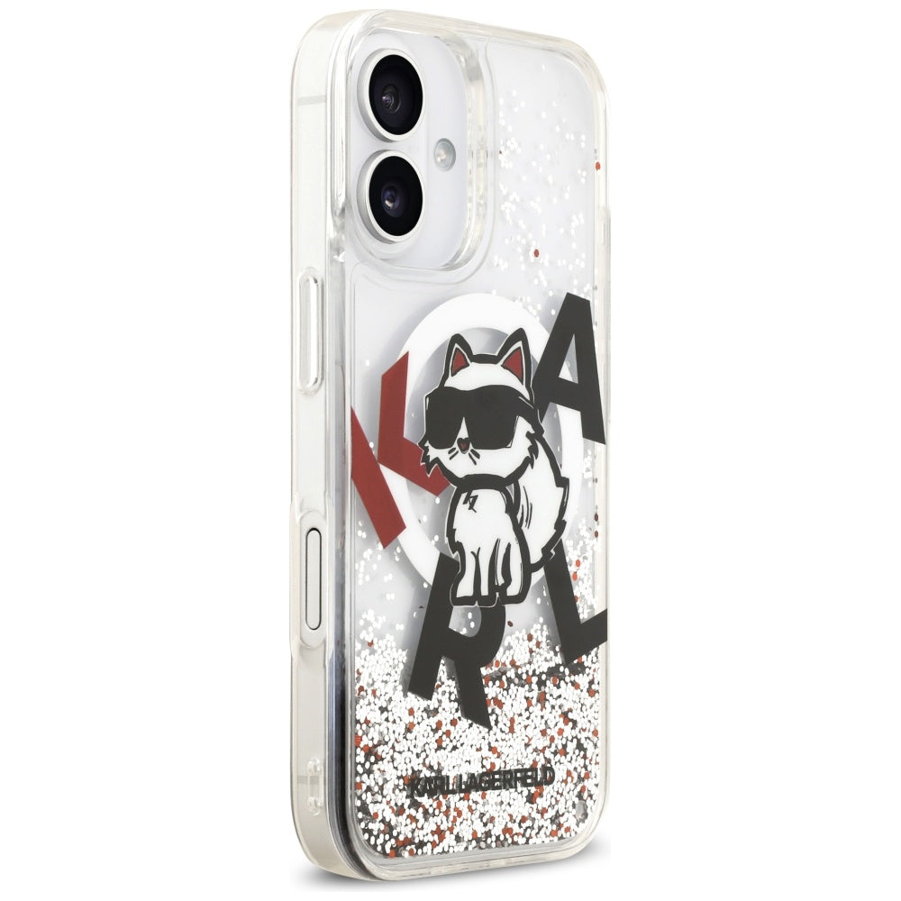 Husa MagSafe pentru Apple iPhone 17, Karl Lagerfeld, Liquid Glitter Choupette Logo, Transparenta