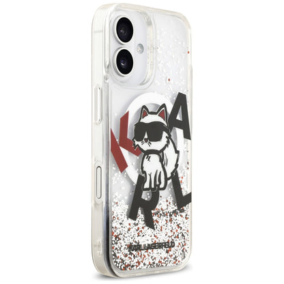 Husa MagSafe pentru Apple iPhone 17, Karl Lagerfeld, Liquid Glitter Choupette Logo, Transparenta