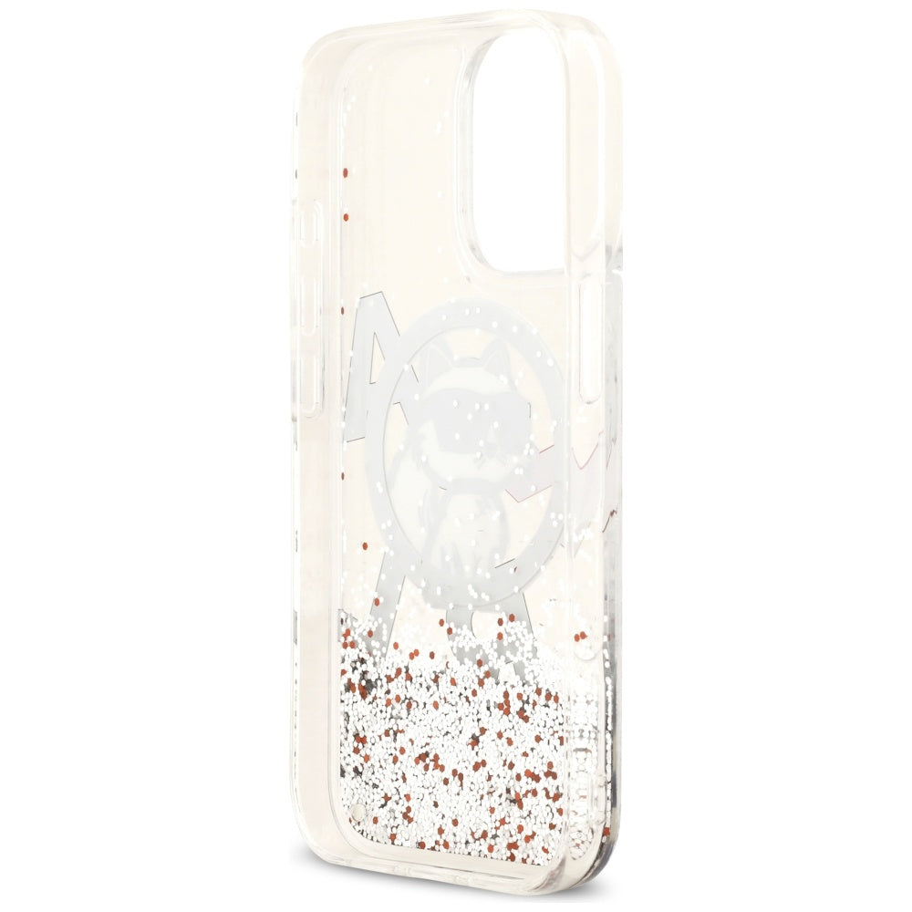 Husa MagSafe pentru Apple iPhone 17, Karl Lagerfeld, Liquid Glitter Choupette Logo, Transparenta
