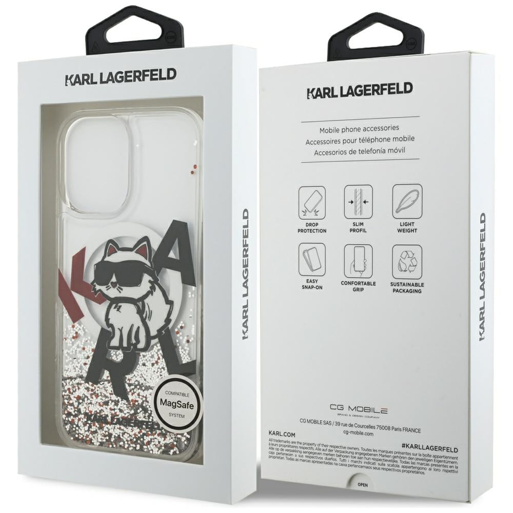 Husa MagSafe pentru Apple iPhone 17, Karl Lagerfeld, Liquid Glitter Choupette Logo, Transparenta