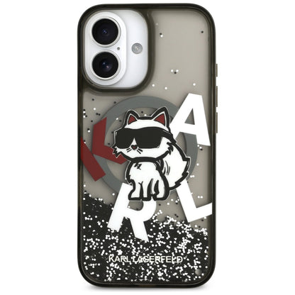 Husa MagSafe pentru Apple iPhone 17, Karl Lagerfeld, Liquid Glitter Logo Choupette, Neagra