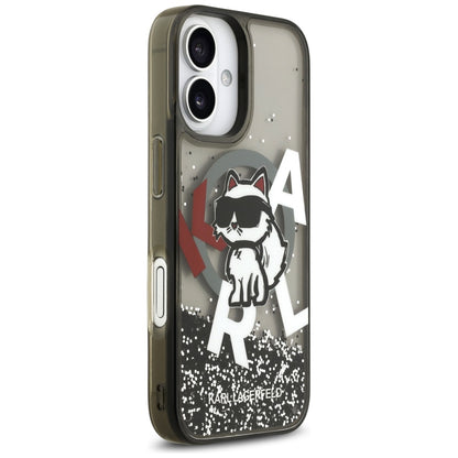 Husa MagSafe pentru Apple iPhone 17, Karl Lagerfeld, Liquid Glitter Logo Choupette, Neagra