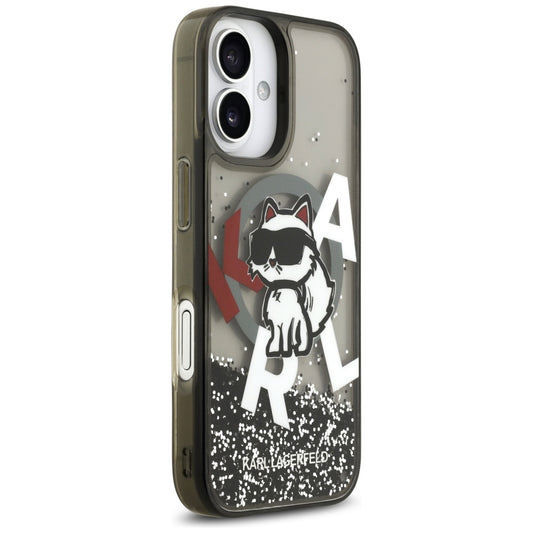 Husa MagSafe pentru Apple iPhone 17, Karl Lagerfeld, Liquid Glitter Logo Choupette, Neagra