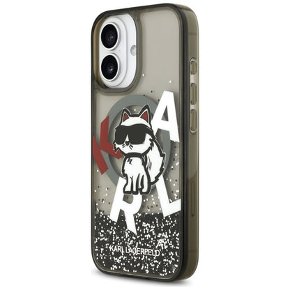 Husa MagSafe pentru Apple iPhone 17, Karl Lagerfeld, Liquid Glitter Logo Choupette, Neagra