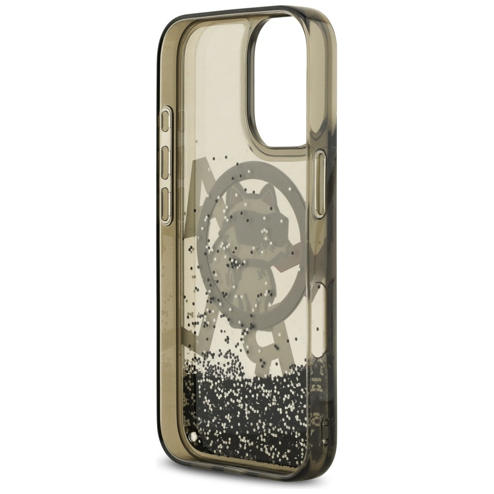 Husa MagSafe pentru Apple iPhone 17, Karl Lagerfeld, Liquid Glitter Logo Choupette, Neagra
