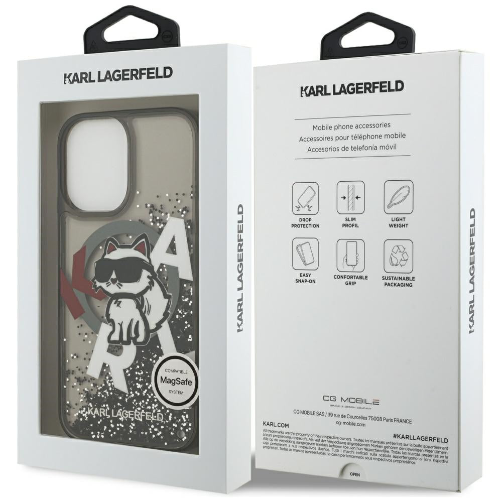 Husa MagSafe pentru Apple iPhone 17, Karl Lagerfeld, Liquid Glitter Logo Choupette, Neagra