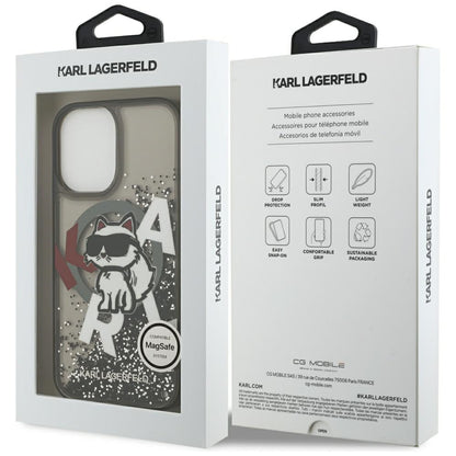 Husa MagSafe pentru Apple iPhone 17, Karl Lagerfeld, Liquid Glitter Logo Choupette, Neagra
