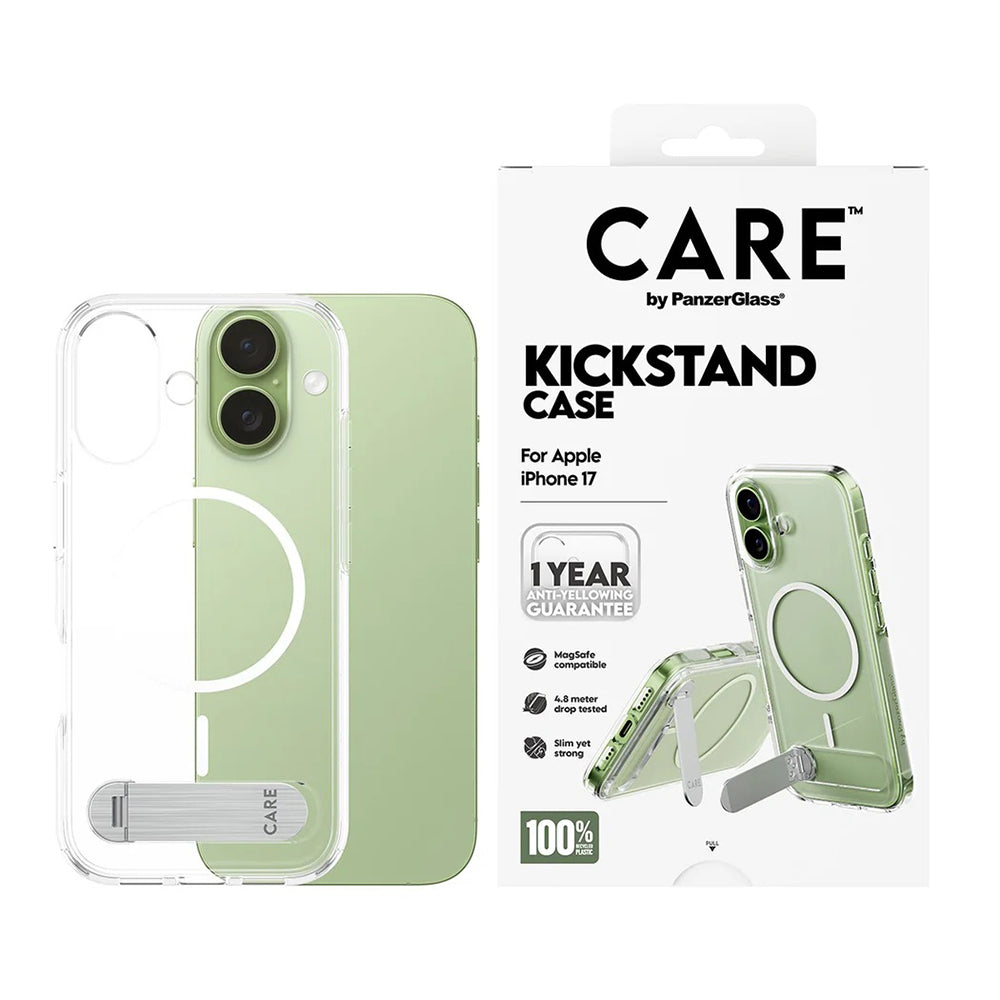 Husa MagSafe pentru Apple iPhone 17, PanzerGlass, Care Feature Kickstand, Transparenta