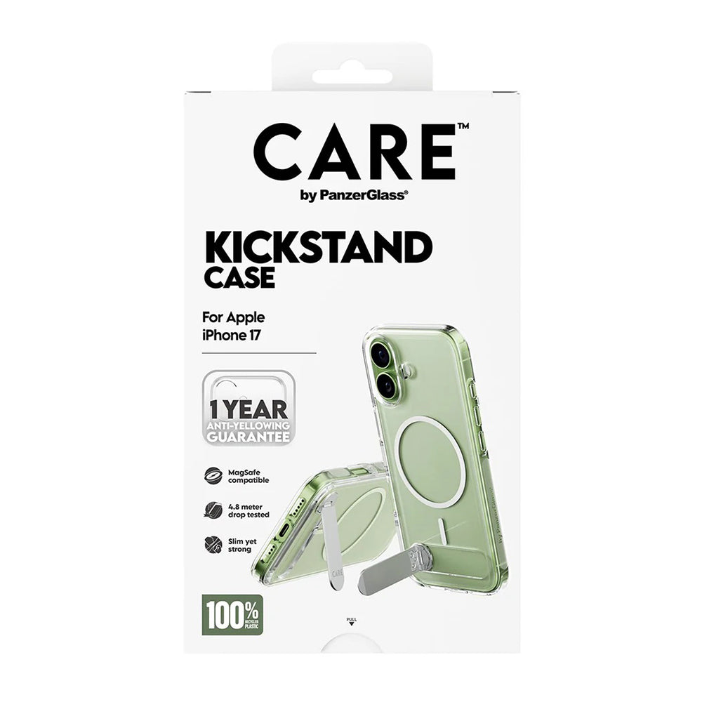 Husa MagSafe pentru Apple iPhone 17, PanzerGlass, Care Feature Kickstand, Transparenta