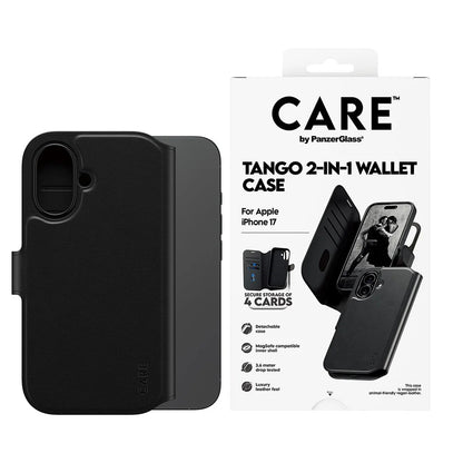 Husa MagSafe pentru Apple iPhone 17, PanzerGlass, Care Feature Tango Two-in-One, Neagra
