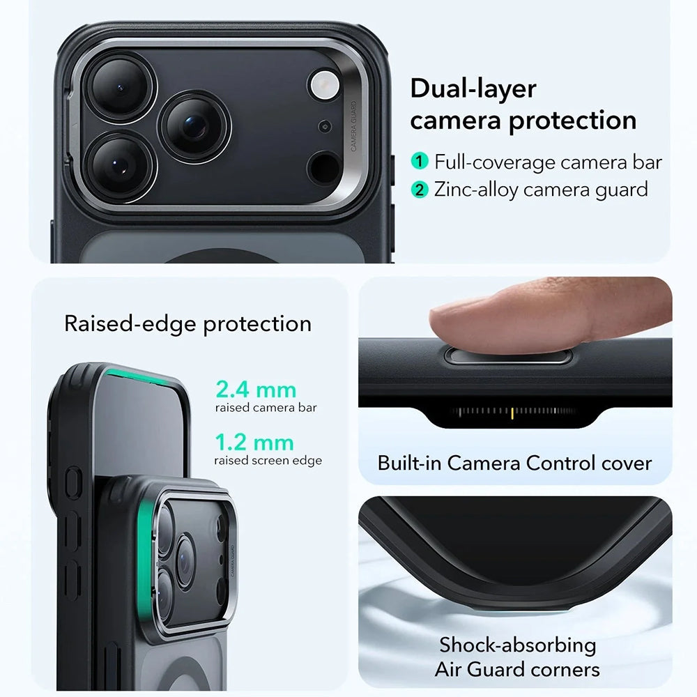 Husa MagSafe pentru Apple iPhone 17 Pro, ESR, Classic Hybrid Kickstand, Neagra Satinata