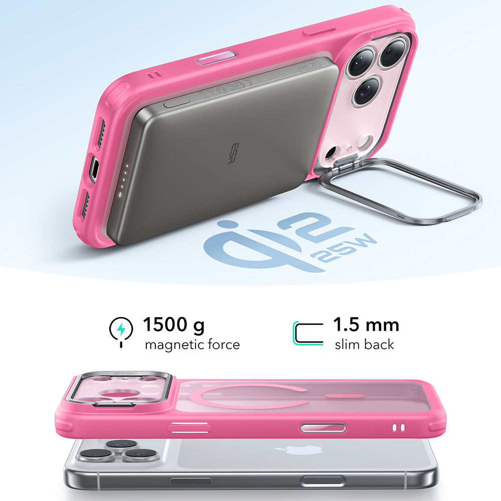 Husa MagSafe pentru Apple iPhone 17 Pro, ESR, Classic Hybrid Kickstand, Roz Satinata