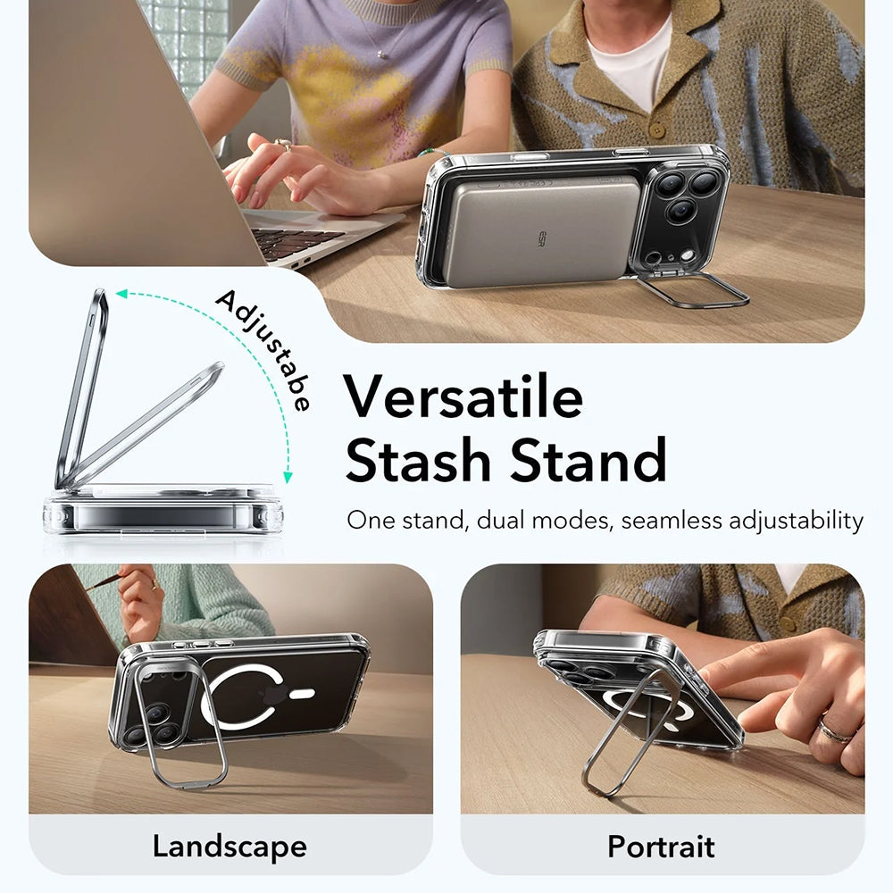 Husa MagSafe pentru Apple iPhone 17 Pro, ESR, Classic Hybrid Kickstand, Transparenta