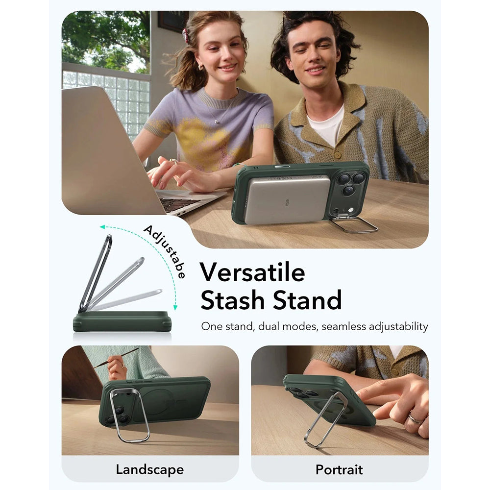 Husa MagSafe pentru Apple iPhone 17 Pro, ESR, Classic Hybrid Kickstand, Verde Satinata