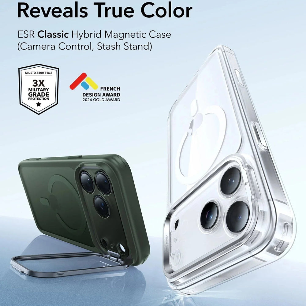 Husa MagSafe pentru Apple iPhone 17 Pro, ESR, Classic Hybrid Kickstand, Verde Satinata