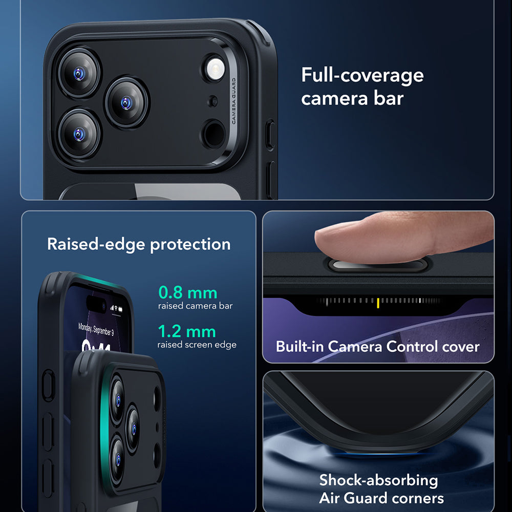 Husa MagSafe pentru Apple iPhone 17 Pro, ESR, Classic Hybrid, Neagra Transparenta