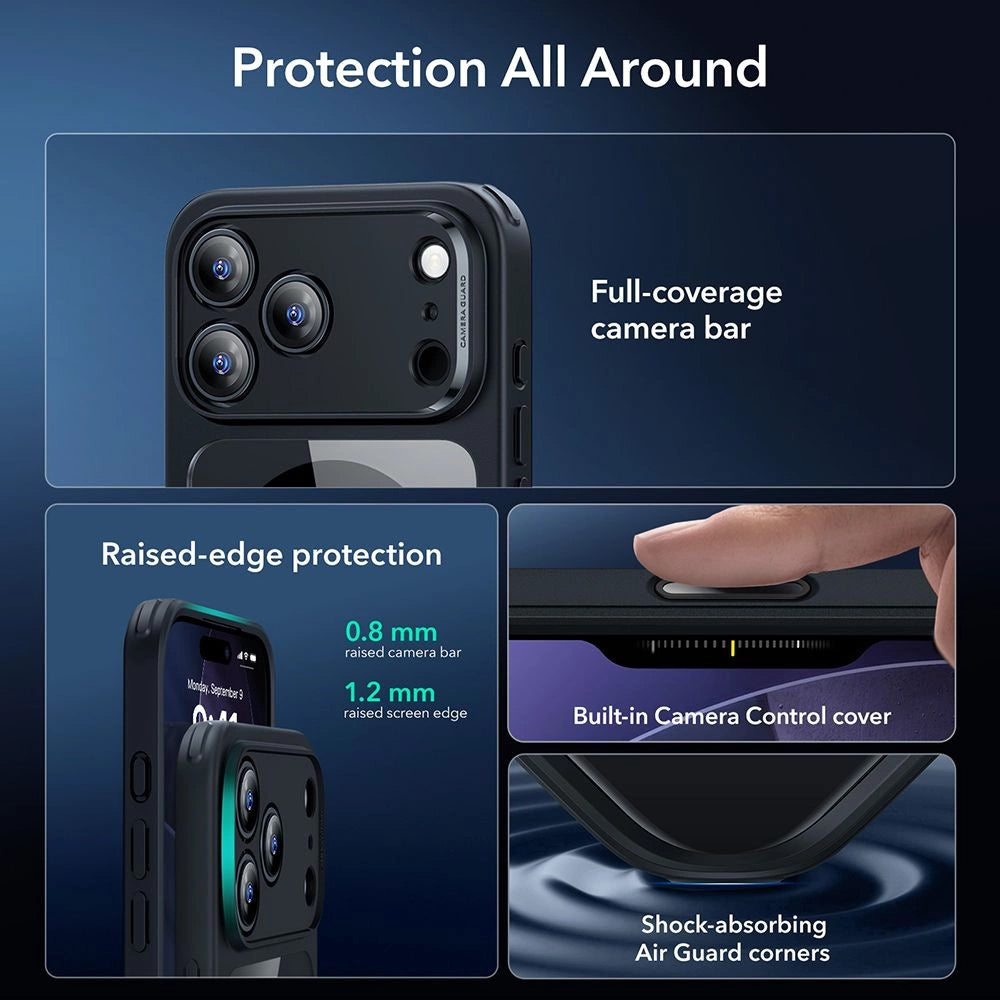 Husa MagSafe pentru Apple iPhone 17 Pro, ESR, Classic Hybrid with Screen Protector, Neagra Transparenta