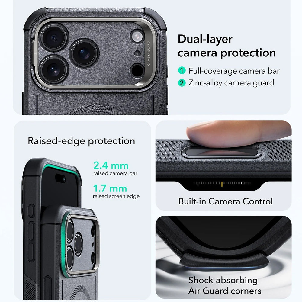 Husa MagSafe pentru Apple iPhone 17 Pro, ESR, Cyber Armor Kickstand, Gri