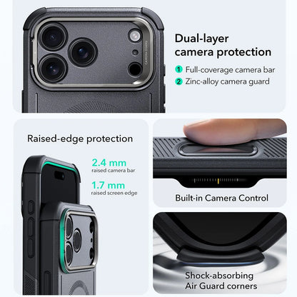 Husa MagSafe pentru Apple iPhone 17 Pro, ESR, Cyber Armor Kickstand, Gri