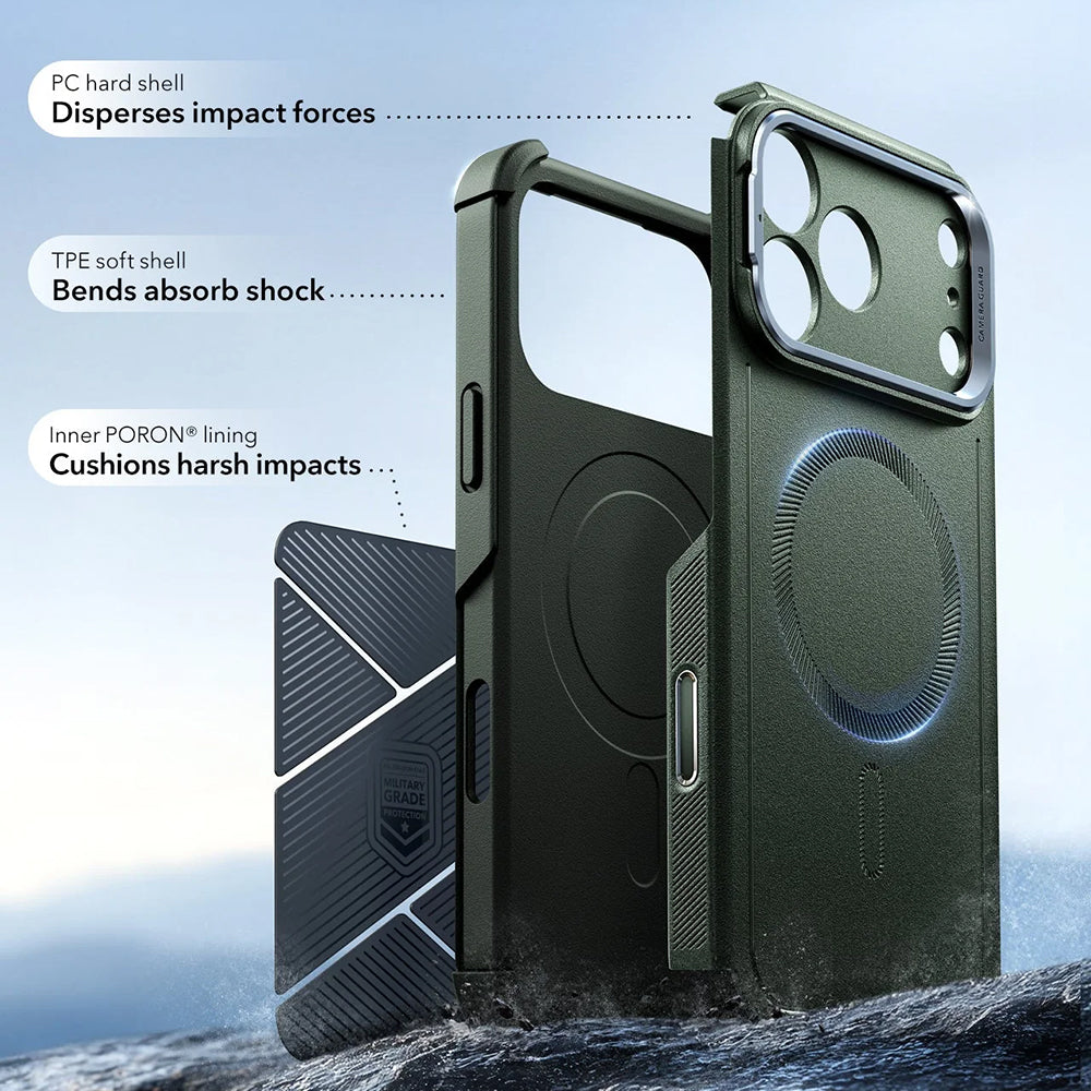 Husa MagSafe pentru Apple iPhone 17 Pro, ESR, Cyber Armor Kickstand, Verde