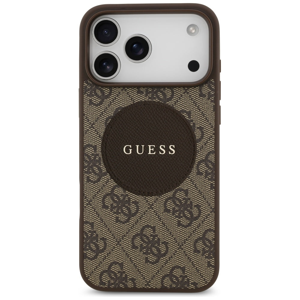 Husa MagSafe pentru Apple iPhone 17 Pro, Guess, 4G Circle Classic Logo, Maro