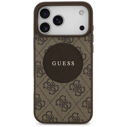 Husa MagSafe pentru Apple iPhone 17 Pro, Guess, 4G Circle Classic Logo, Maro