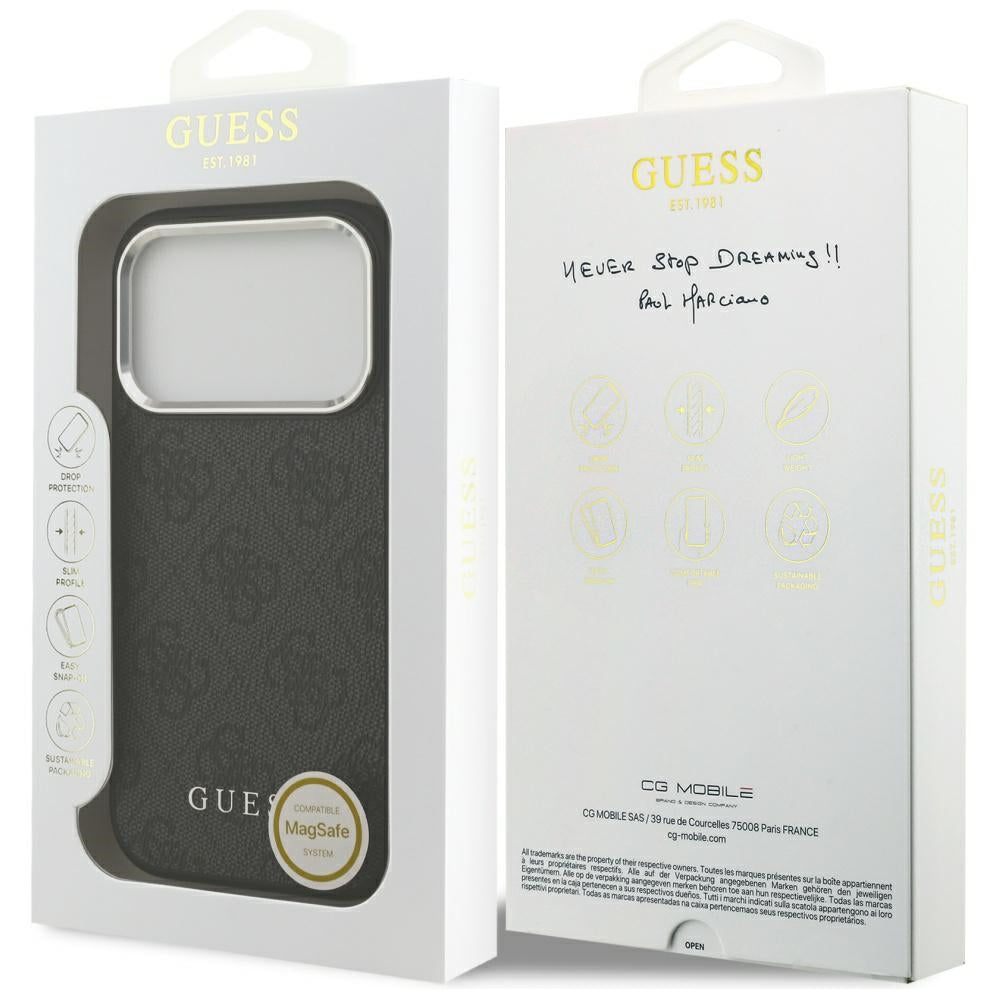 Husa MagSafe pentru Apple iPhone 17 Pro, Guess, 4G Classic Logo, Neagra