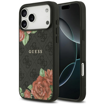Husa MagSafe pentru Apple iPhone 17 Pro, Guess, 4G Flowers Print, Neagra