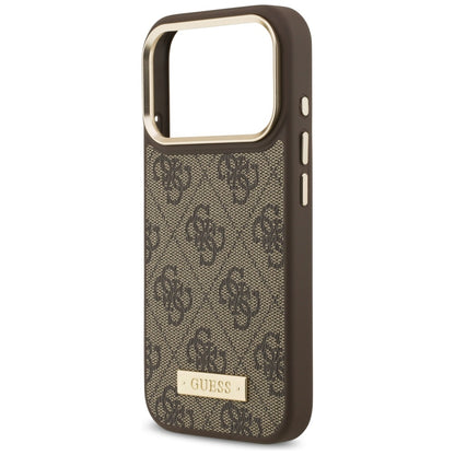 Husa MagSafe pentru Apple iPhone 17 Pro, Guess, 4G Logo Plate, Maro