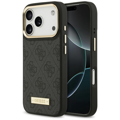 Husa MagSafe pentru Apple iPhone 17 Pro, Guess, 4G Logo Plate, Neagra