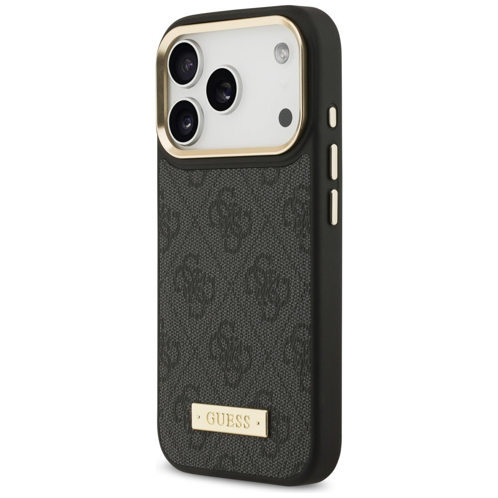 Husa MagSafe pentru Apple iPhone 17 Pro, Guess, 4G Logo Plate, Neagra