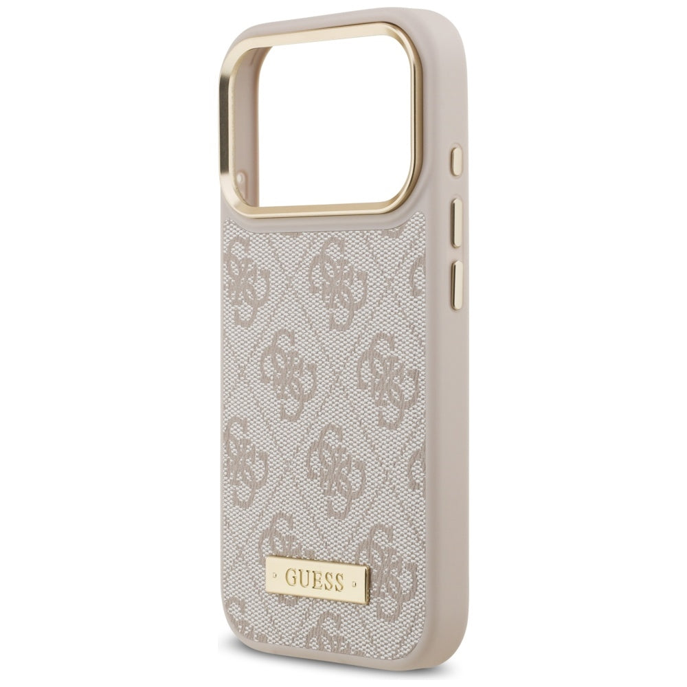 Husa MagSafe pentru Apple iPhone 17 Pro, Guess, 4G Logo Plate, Roz
