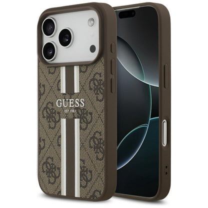 Husa MagSafe pentru Apple iPhone 17 Pro, Guess, 4G Printed Stripes, Maro
