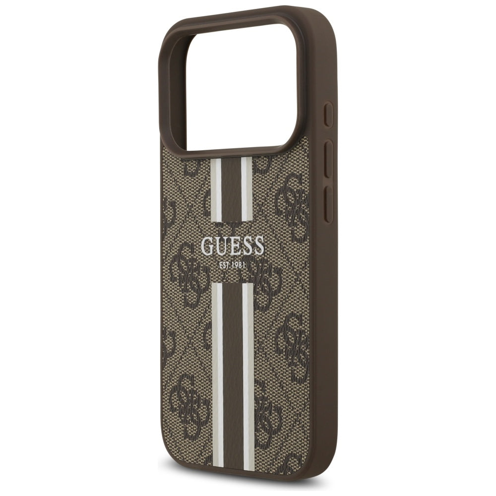 Husa MagSafe pentru Apple iPhone 17 Pro, Guess, 4G Printed Stripes, Maro