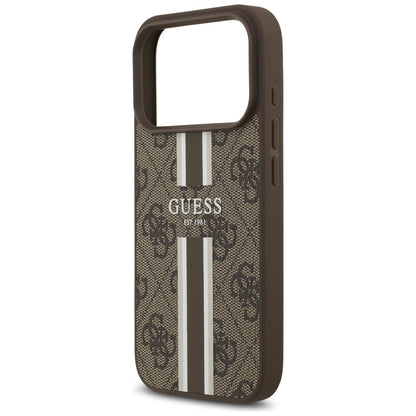 Husa MagSafe pentru Apple iPhone 17 Pro, Guess, 4G Printed Stripes, Maro